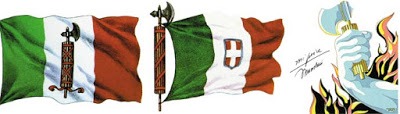 Ini adalah lambang bendera Partai Fasis Mussolini. Sebuah batang terikat dengan kapak diujungnya adalah bentuk umum dari lambang fasis. Kapak dan seikat batang melambangkan fasisme di ilustrasi diatas disertai tanda tangan Mussolini.